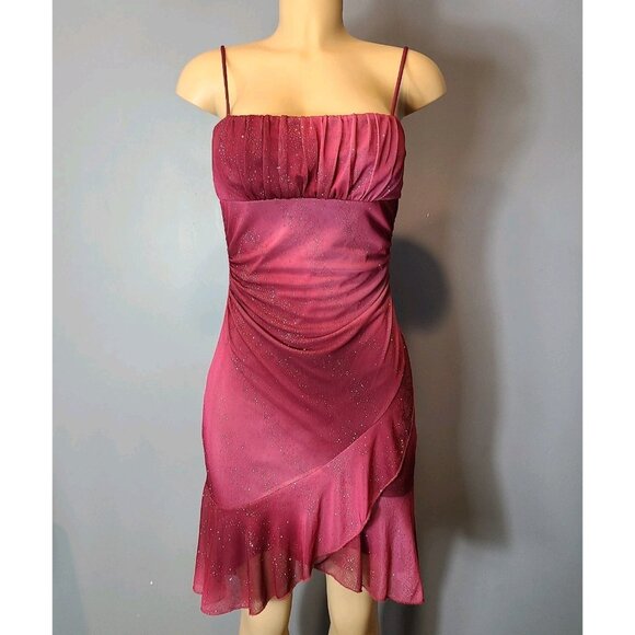 Vtg 90s Y2K Taboo Pink Glitter Asymmetrical Fairy Babydoll Dress Size M Ruched - Picture 1 of 10
